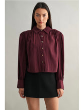 Load image into Gallery viewer, Wine Gathered Button Down Top
