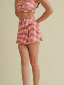 Red Gingham Side Slit Skort