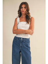 Load image into Gallery viewer, White Button Down Tie Shoulder Top
