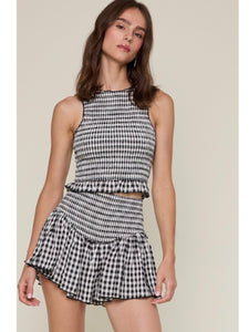 Black Gingham Top & Skort Set