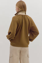 Load image into Gallery viewer, Olive Knit Stripe Hem Half Zip
