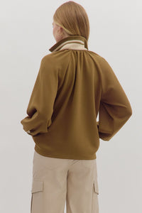 Olive Knit Stripe Hem Half Zip