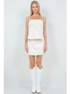 Cream Tie Shoulder Top & Skirt Set