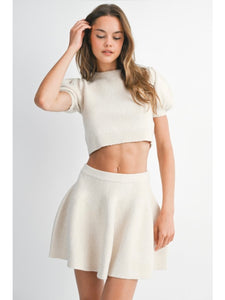 Cream Puff Sleeve Top & Mini Skirt Set