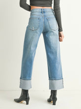 Load image into Gallery viewer, Medium Wash Cuffed Slim Wide Leg Denim
