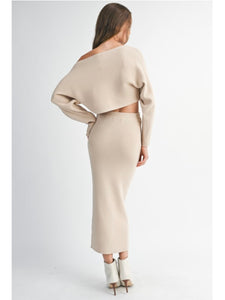 Taupe Crop Knit Top & Midi Skirt Set