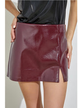 Load image into Gallery viewer, Wine Faux Leather Side Slit Skort
