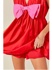 Red & Pink Colorblock Bow Dress