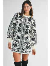 Load image into Gallery viewer, Black &amp; Cream Jacquard Floral Sweater Dress

