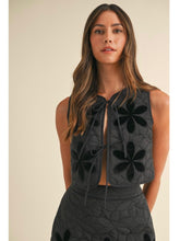 Load image into Gallery viewer, Black Quilted Embroidered Vest Top
