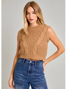 Camel Cable Sleeveless Sweater Top