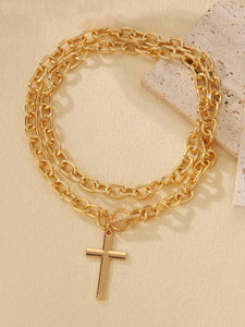 Cross Chain Double Wrap Necklace