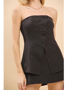 Black Strapless Button Down Mini Dress