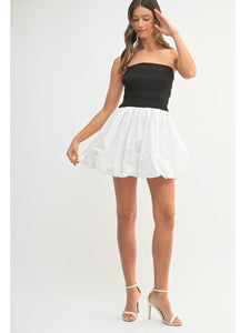 Black & White Strapless Smocked Dress