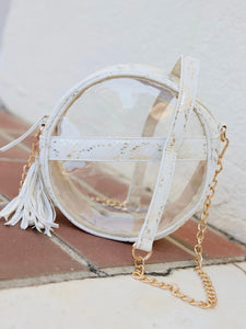 Metallic Cream Clear Round Gameday Crossbody