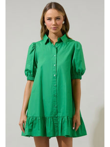 (PREORDER) Kelly Green Poplin Button Down Dress