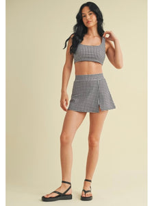 Black Gingham Side Slit Skort