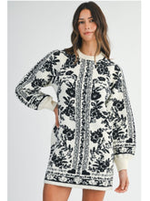 Load image into Gallery viewer, Black &amp; Cream Jacquard Floral Sweater Dress
