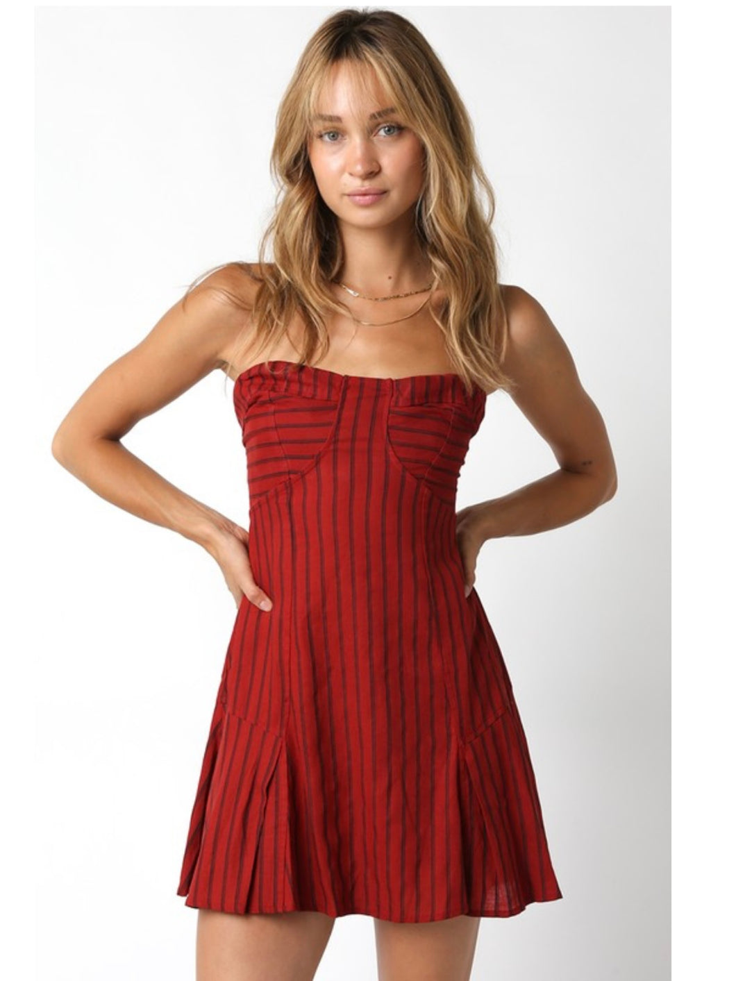 Crimson Stripe Strapless Dress