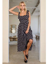 Load image into Gallery viewer, Black Polka Dot Tie Shoulder Midi Dress
