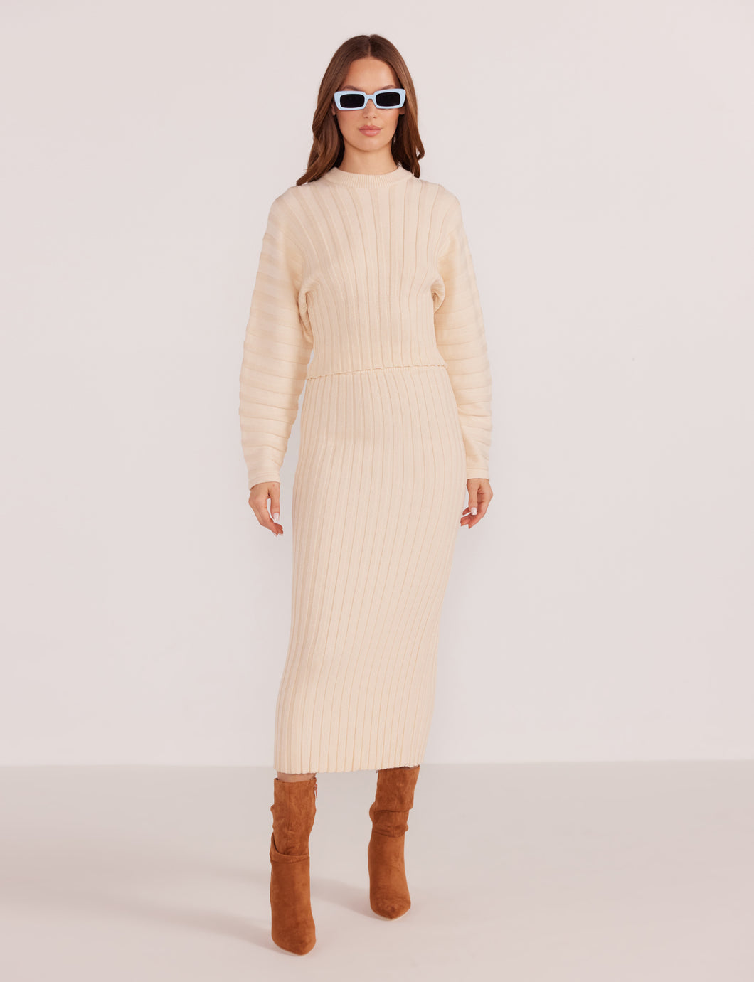 MinkPink Winter White Layla Ribbed Sweater