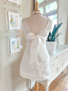 White Textured Jacquard Bow Back Dress