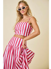 Load image into Gallery viewer, Crimson Stripe Crop Top &amp; Maxi Skirt Set
