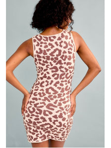 Cream & Brown Leopard Print Knit Dress