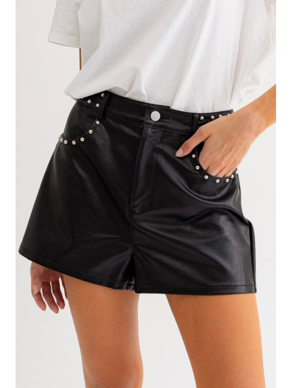 Black Stud Faux Leather Shorts