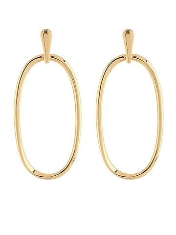 Gold Oval Drop Earrings