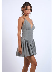Black Gingham Drop Waist Mini Dress