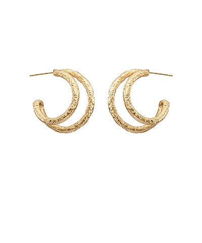 Gold Textured Double Ring Hoops