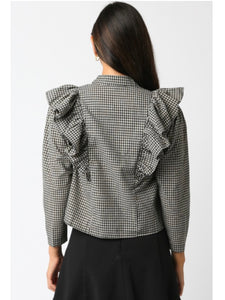 Black & Taupe Gingham Top