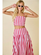 Load image into Gallery viewer, Crimson Stripe Crop Top &amp; Maxi Skirt Set
