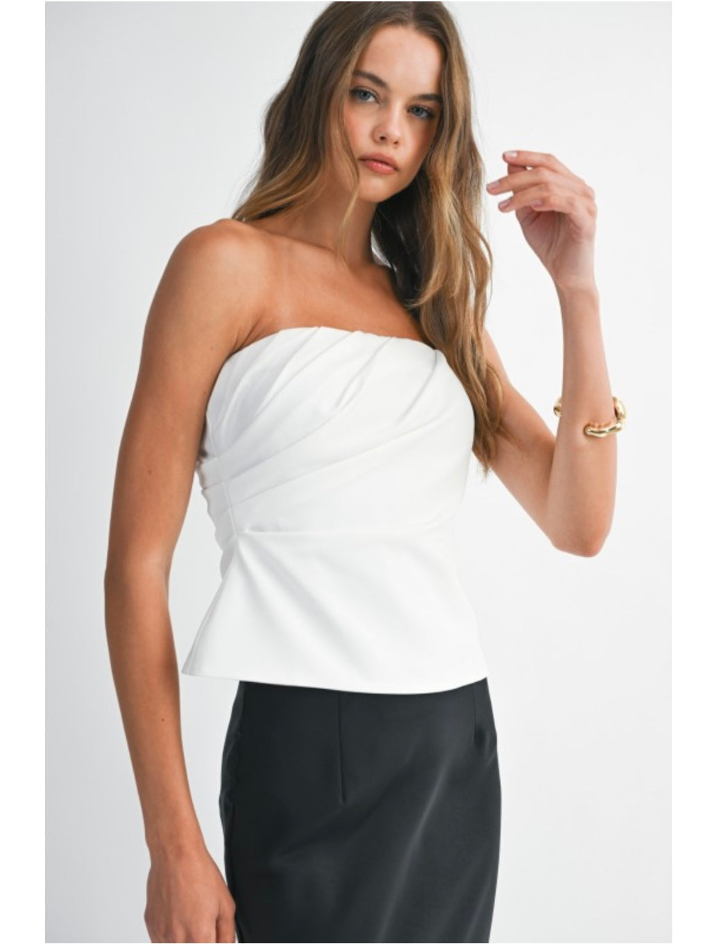 White Strapless Ruched Top
