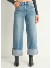 Load image into Gallery viewer, Medium Wash Cuffed Slim Wide Leg Denim
