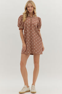 Rust Floral Print Knit Textured Dress