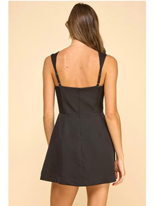 Black Square Neck Flap Pocket Dress