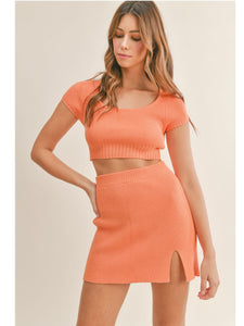 Orange Knit Top & Skirt Set