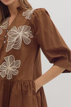 Load image into Gallery viewer, Brown Floral Embroidered Dress
