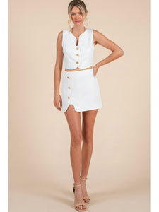 White Wavy Top & Skirt Set