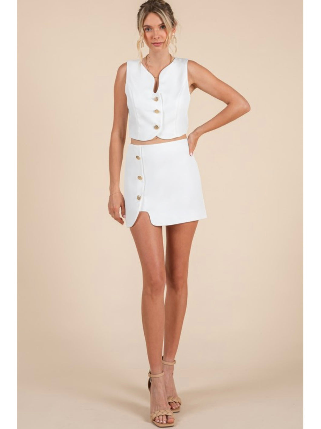 White Wavy Top & Skirt Set