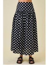 Load image into Gallery viewer, Black &amp; Ivory Polka Dot Crop Top &amp; Midi Skirt Set
