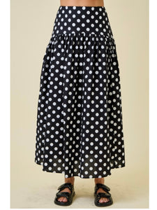 Black & Ivory Polka Dot Crop Top & Midi Skirt Set