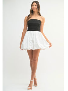 Black & White Strapless Smocked Dress