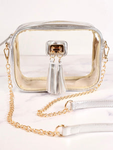 Platinum Clear Tassel Gameday Crossbody