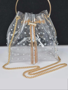 Clear Pearl Studded Bucket Bag