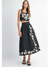 Load image into Gallery viewer, Black Embroidered Top &amp; Midi Skirt Set
