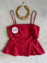 Load image into Gallery viewer, Crimson Poplin Fit &amp; Flare Top
