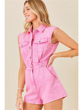Load image into Gallery viewer, Pink Sleeveless Denim Romper
